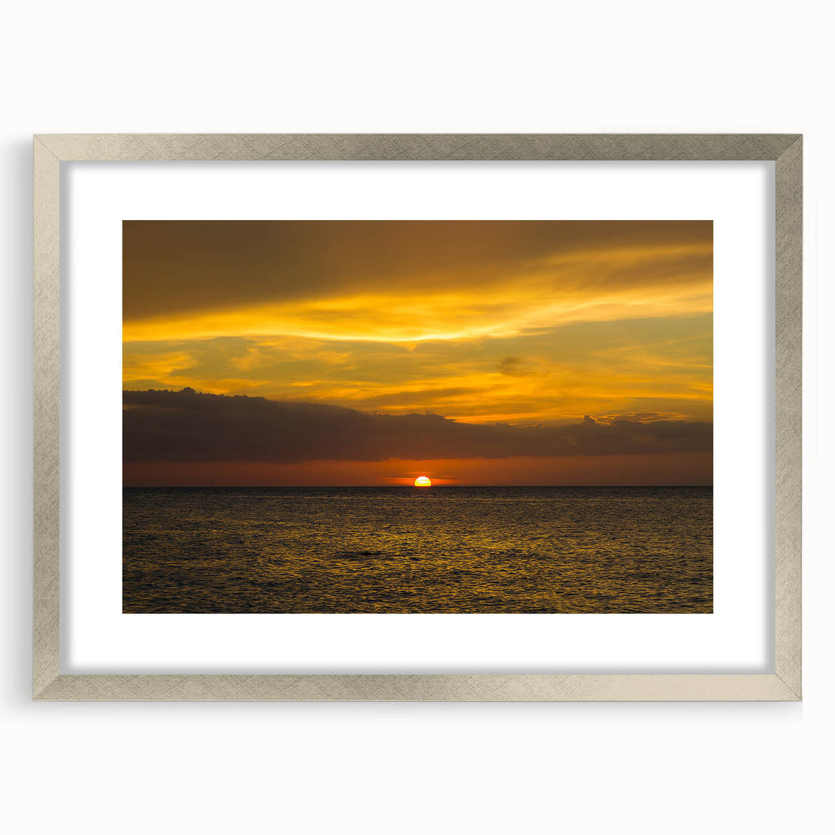 Textured art depicting an abstract Quintana Roo scenery in muted earth tones on a framed silver mat.