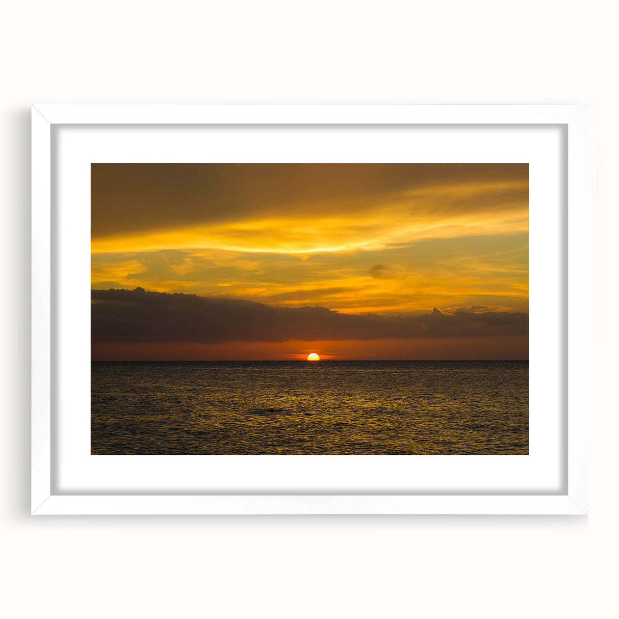 Abstract art print depicting a serene Quintana Roo landscape in muted blue and green tones on a framed white mat.