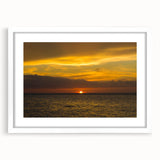 Abstract art print depicting a serene Quintana Roo landscape in muted blue and green tones on a framed white mat.