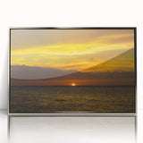 Mid-century modernist art depicting a serene Quintana Roo landscape in muted greens and blues on a framed acrylic panel.