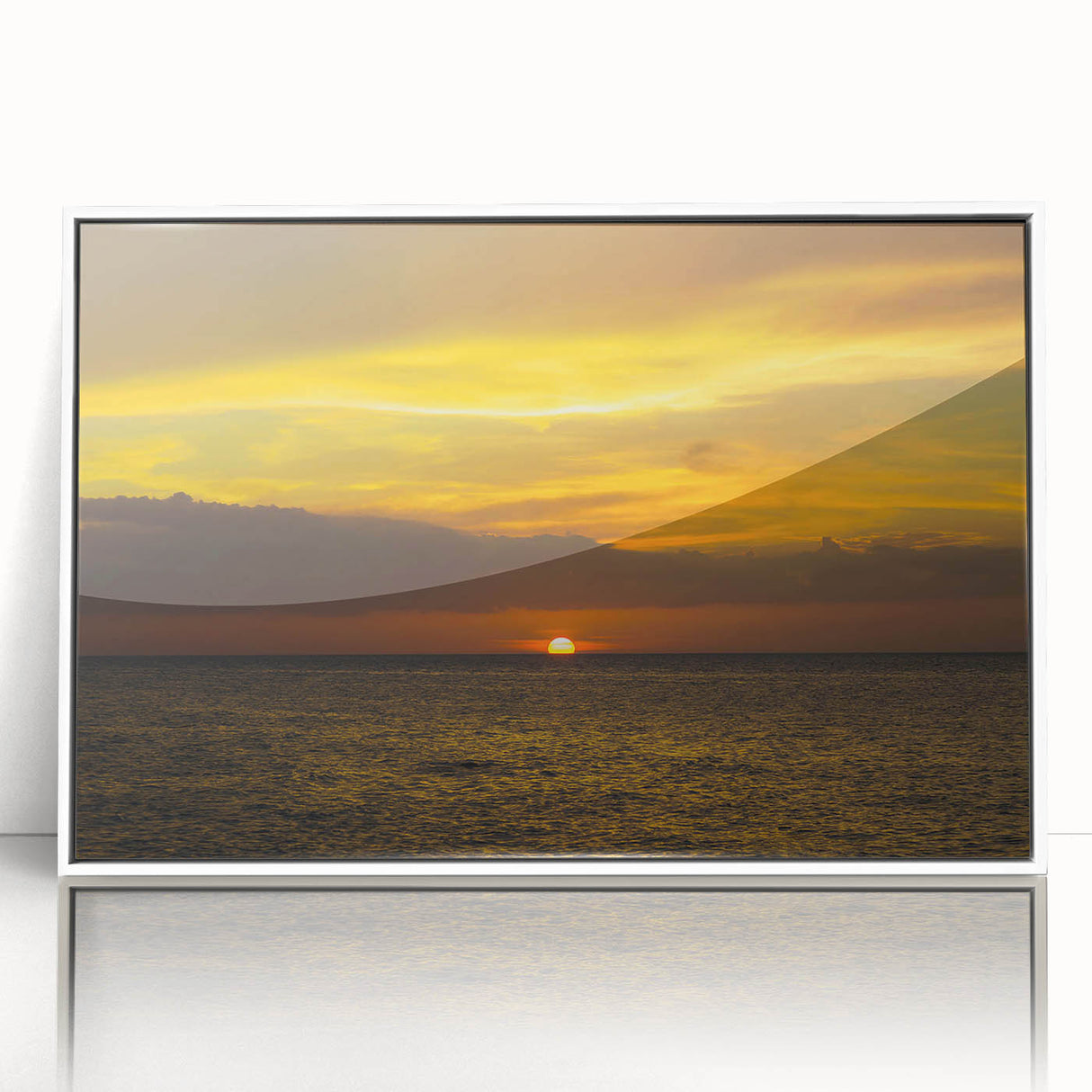 Framed acrylic print of a Quintana Roo scenery in art deco style, with soft blue and green colors.