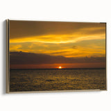 Framed canvas of a vintage-style landscape painting depicting Quintana Roo scenery in muted gold and black tones.