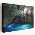 Large canvas print of a Yucatan, Mexico scenery in rich green and blue tones, ideal for kitchen wall art.