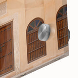 Acrylic glass print of Dubai skyline in muted gray and blue tones.