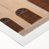 Art deco poster of Dubai skyline in muted gold and blue tones on rolled canvas, suitable for dining room wall art.