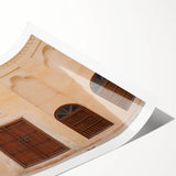 Extra large rolled print of Dubai skyline featuring line art flowers in muted gray and blue tones.