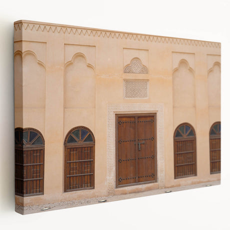 Large canvas print of Dubai skyline in muted earth tones, suitable for kitchen wall art.