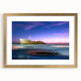 Extra large wall art featuring an abstract depiction of a Middle Eastern scenery in textured gold tones, framed with a mat.