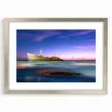 Textured abstract art print depicting a Middle Eastern scenery in muted earth tones, framed with a silver mat.