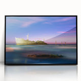 Large abstract wall art of a Middle Eastern scenery in Iran, framed in black acrylic, featuring earthy tones.