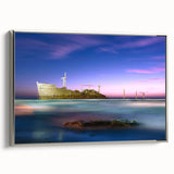 Landscape art painting of a Middle Eastern scenery in vibrant colors on a silver-framed canvas.