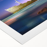 Art deco poster featuring a stylized Middle Eastern landscape in muted earth tones on rolled canvas.