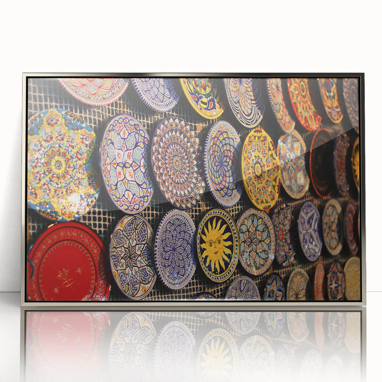 Mid-century modernist art depicting the Jerusalem skyline in muted earth tones on a framed acrylic panel.