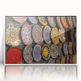 Art deco poster of Jerusalem skyline in muted earth tones on a white framed acrylic, suitable for modern art wall decor.