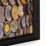 Framed canvas of Jerusalem scenery in textured black with colorful accents, ideal for living room decor.