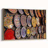 Framed canvas wall art featuring a vintage-style landscape painting of Jerusalem in muted gold and black tones.