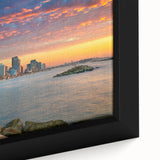 Extra large black wall art of Tel Aviv skyline on textured canvas, featuring vibrant colorful accents.