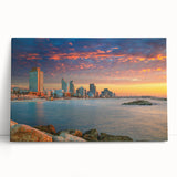 Black and white large art print of Tel Aviv skyline on stretched canvas, ideal for kitchen wall art or bedroom decor.