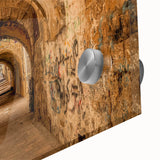 Large abstract wall art depicting a Middle Eastern scenery in muted earth tones on acrylic glass.