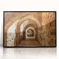 Large abstract wall art depicting a Middle-Eastern scenery in muted earth tones on a framed acrylic.