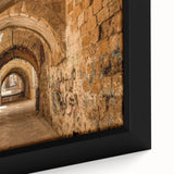 Extra large framed canvas of a textured Middle East scenery in black with colorful accents, ideal for living room decor.