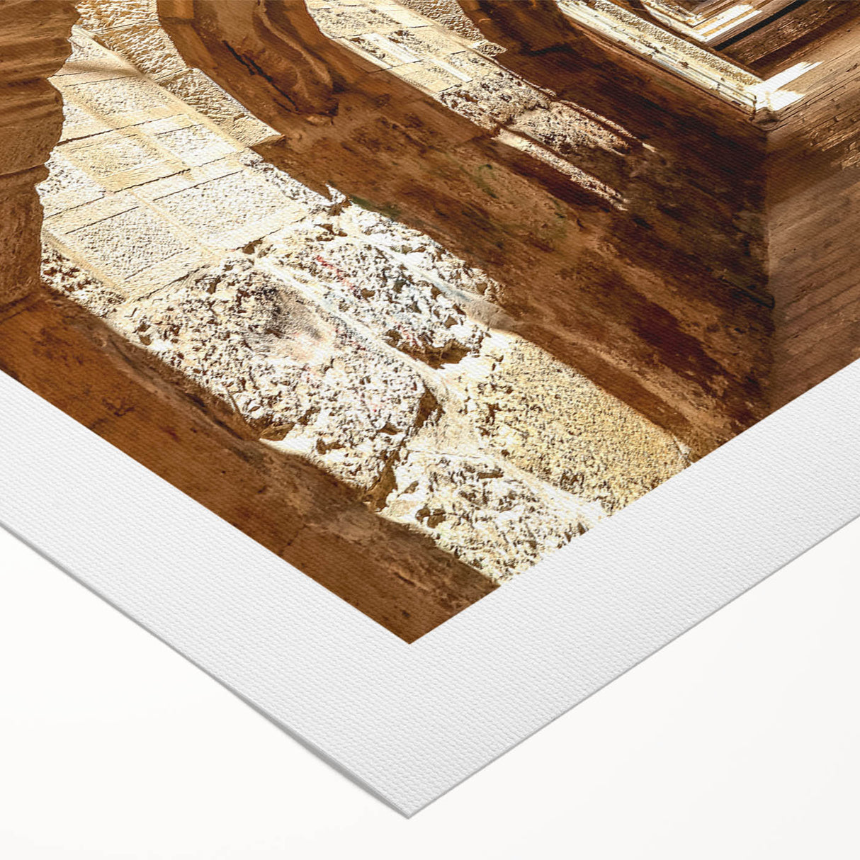 Art deco poster featuring a Middle-Eastern scenery in muted earth tones on rolled canvas, suitable for dining room decor.