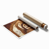 Extra large rolled print of Middle-Eastern scenery with floral motifs in muted tones, suitable as classy bathroom wall art.