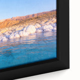 Extra large black wall art canvas depicting a textured colorful Middle Eastern Jordanian scene, ideal for living room decor.