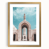 Extra large abstract art print of Middle Eastern scenery in gold frame, ideal for living room decor.