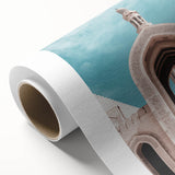 Art deco poster of an Omani landscape in muted earth tones on rolled canvas.