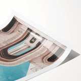 Extra large rolled print featuring line art flowers and Middle Eastern scenery in muted earthy tones.