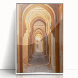 Art deco poster featuring a stylized Saudi Arabian landscape in muted earth tones, framed acrylic.