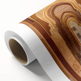 Art deco poster of a serene Middle Eastern landscape in muted earth tones on rolled canvas, ideal for nursery wall art.