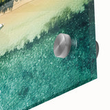 Large abstract wall art in pastel shades on acrylic glass depicting Oceania scenery, suitable for dining room ambiance.