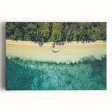 Black and white large art depicting a serene Fiji beach on stretched canvas, ideal for kitchen wall art.