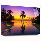 Large abstract wall art of French Polynesia's Bora Bora on acrylic glass, featuring vivid blue and green tones.