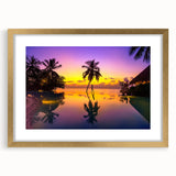 Extra large abstract art print of Bora Bora scenery in pastel shades on textured canvas, framed in gold.