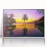 Art deco poster of Bora Bora with vibrant blue and green tones, framed in white acrylic, suitable for modern nursery decor.