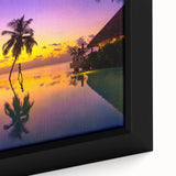 Framed canvas featuring a textured, colorful depiction of Bora Bora's landscape, ideal for extra large living room wall art.