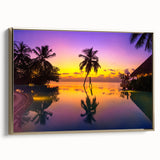 Framed canvas of a serene Bora Bora landscape in muted blue and green tones, ideal for bedroom wall art.