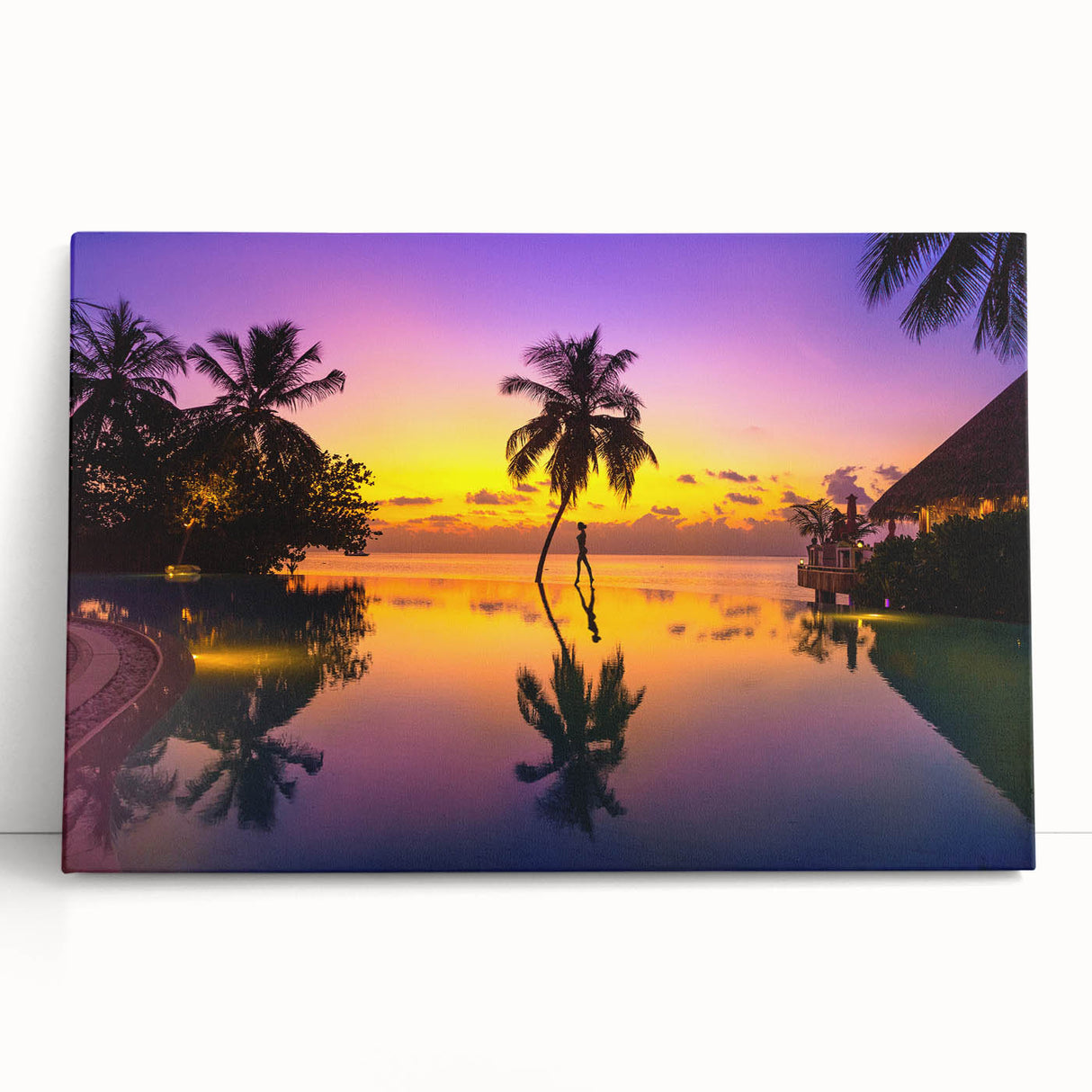 Black and white panoramic view of Bora Bora on stretched canvas, ideal for kitchen wall art or bedroom ambiance.