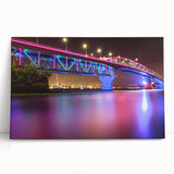 Black and white photograph of Auckland skyline on large stretched canvas, ideal for kitchen wall art or bedroom decor.