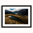 Abstract art print of a colorful, textured New Zealand Canterbury scene on a large canvas, framed in black.