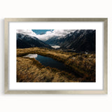 Textured abstract art print of Canterbury, New Zealand in muted earth tones on a framed silver mat, ideal for bedroom art.