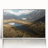 Acrylic print of a Canterbury, New Zealand scenery in art deco style with muted earth tones.