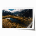 Extra large wall art featuring a scenic Canterbury, New Zealand landscape in muted earth tones on rolled canvas.