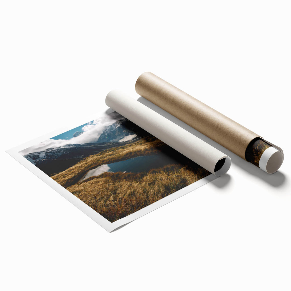 Extra large floral art on rolled canvas depicting Canterbury, New Zealand, in muted green and blue tones.