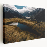 Large art print of Canterbury, New Zealand scenery on stretched canvas, featuring muted earth tones.