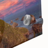 Large abstract wall art of Otago, New Zealand scenery in mid-century modernist style on acrylic glass.