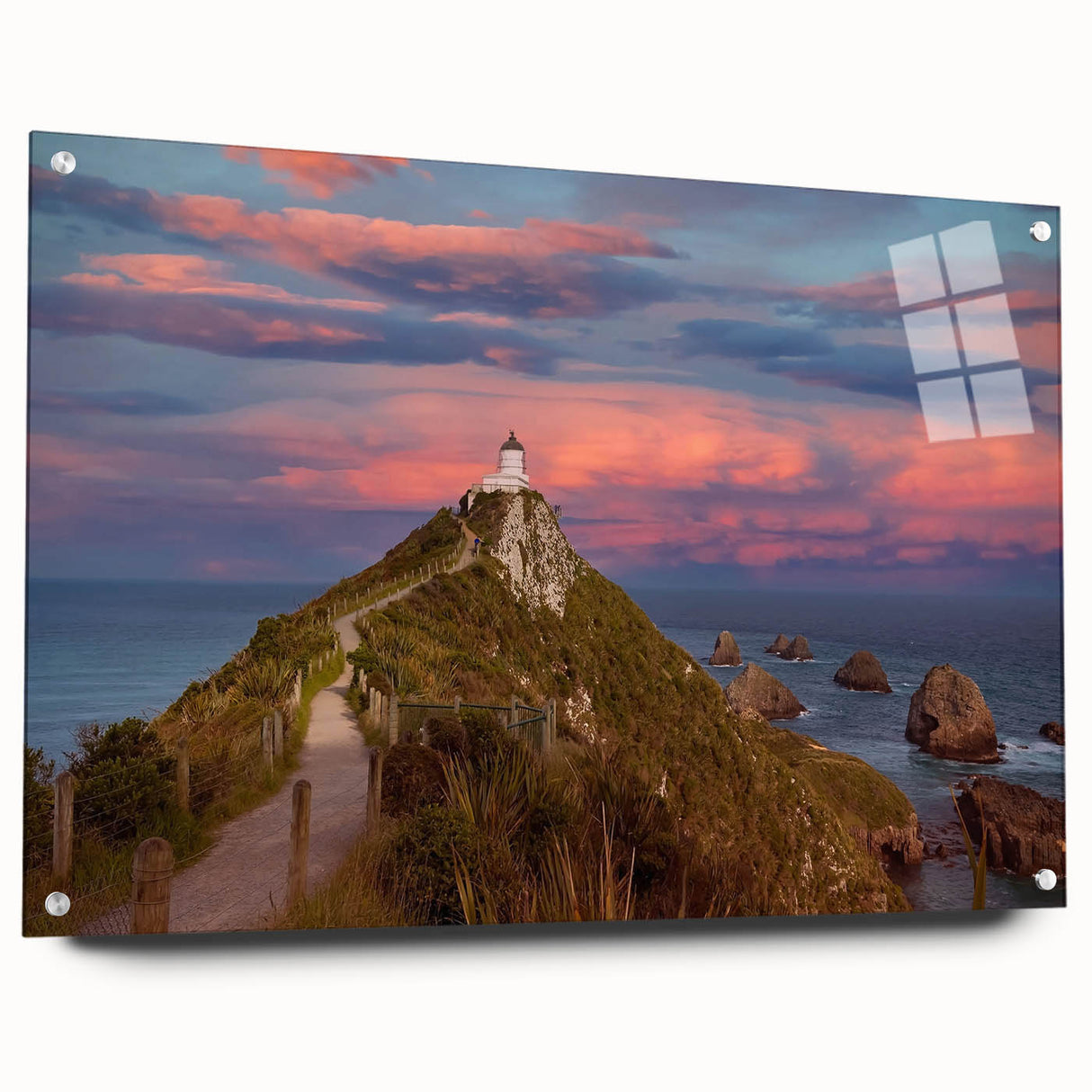 Acrylic print of a large abstract depiction of Otago, New Zealand, in muted earth tones.